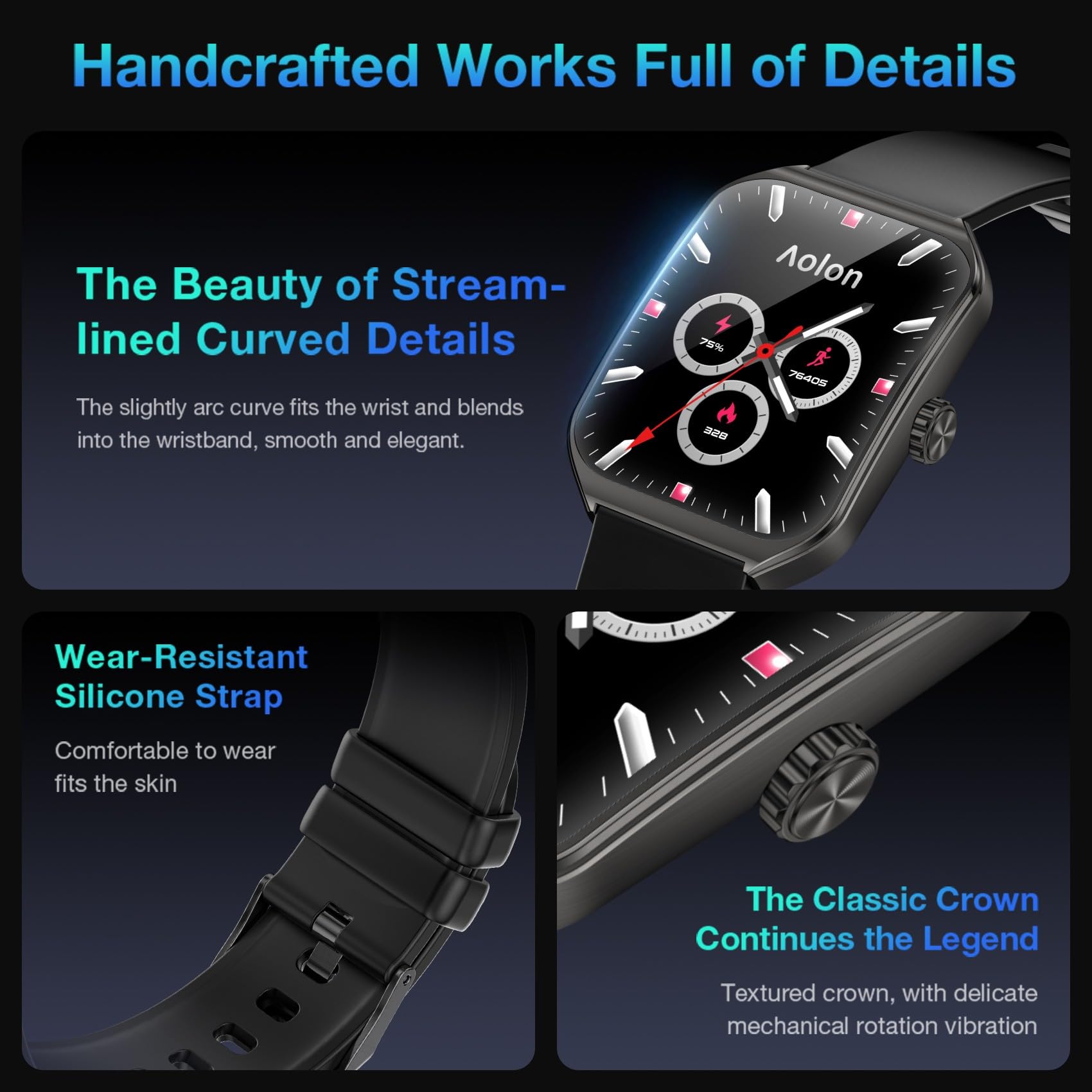 Aolon Curve Smart Watch For Men Women, 1.83'' Hd Smartwatch With Black Aluminium Case Black Band (Answer/Make Call), 120+ Sport